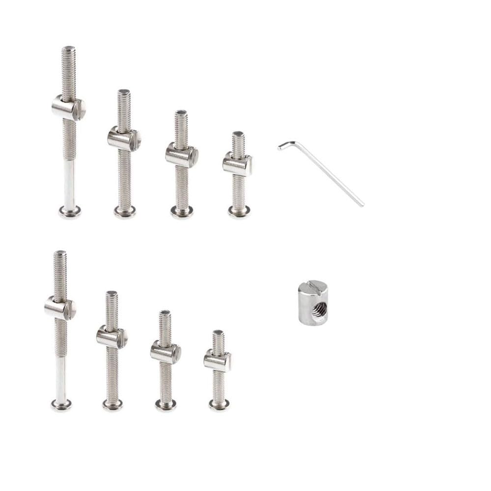 Furniture Hardware Nut - 32 Set M6x12mm/16mm/25mm/35mm/45mm/55mm/65mm/75mm Silver Crib Screws