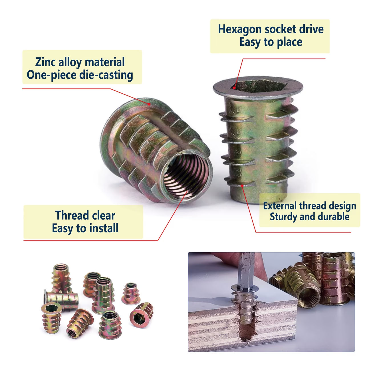 M4/M5/M6 Threaded Insert Nut E - Furniture Hardware Threaded Inserts のレビューと価格