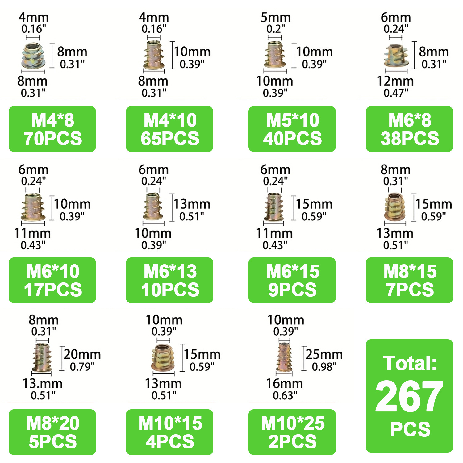 267pcs Hex Drive Threaded Inse - Furniture Hardware Threaded Inserts のレビューと価格